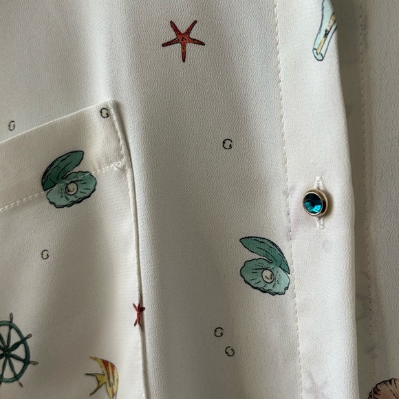Women's Cream Nautical Print Button Down Shirt - Picture 4 of 7